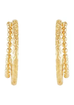 Double Row J Hoop Earrings in 10K Yellow Gold