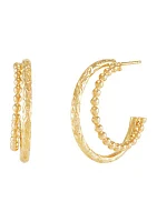 Double Row J Hoop Earrings in 10K Yellow Gold