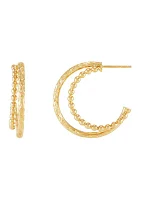 Double Row J Hoop Earrings in 10K Yellow Gold