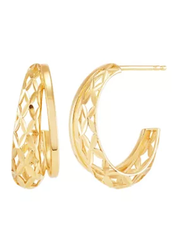 Double Rows J Hoop Earrings in 10K Yellow Gold