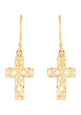 Pierced Cross Dangle Earringsi in 10K Yellow Gold