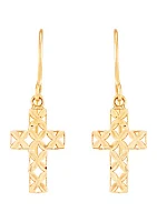 Pierced Cross Dangle Earringsi in 10K Yellow Gold