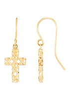 Pierced Cross Dangle Earringsi in 10K Yellow Gold