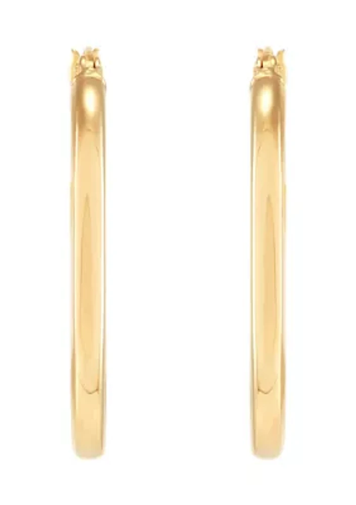 Oval Square Tubing Hoop Earrings in 10K Yellow Gold