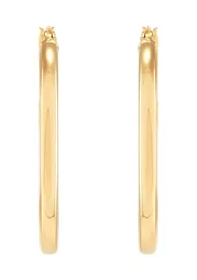 Oval Square Tubing Hoop Earrings in 10K Yellow Gold