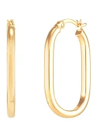 Oval Square Tubing Hoop Earrings in 10K Yellow Gold