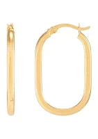 Oval Square Tubing Hoop Earrings in 10K Yellow Gold