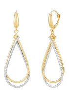 Double Rows Teardrop Dangle Earrings in 10K Yellow and White Gold