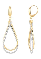 Double Rows Teardrop Dangle Earrings in 10K Yellow and White Gold