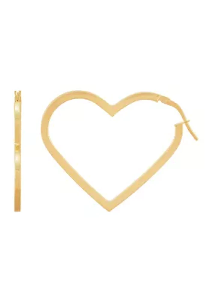 Square Tube Heart Hoop Earrings in 10K Yellow Gold