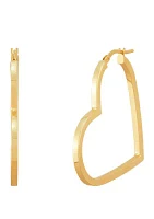 Square Tube Heart Hoop Earrings in 10K Yellow Gold