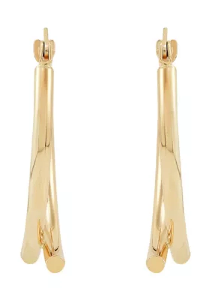 Double Tube Wishbone Hoop Earrings in 10K Yellow Gold