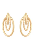 Beaded and Round Tubing 3 Row Grad Hoop Earrings in 10K Yellow Gold