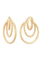 Beaded and Round Tubing 3 Row Grad Hoop Earrings in 10K Yellow Gold