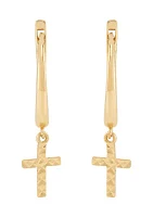 Dangling Cross Hoop Earrings in 10K Yellow Gold