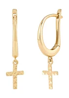 Dangling Cross Hoop Earrings in 10K Yellow Gold