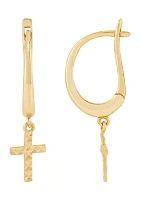 Dangling Cross Hoop Earrings in 10K Yellow Gold