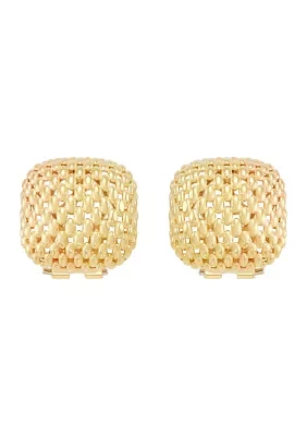 Square Shape Mesh Design Earrings in 10K Yellow Gold