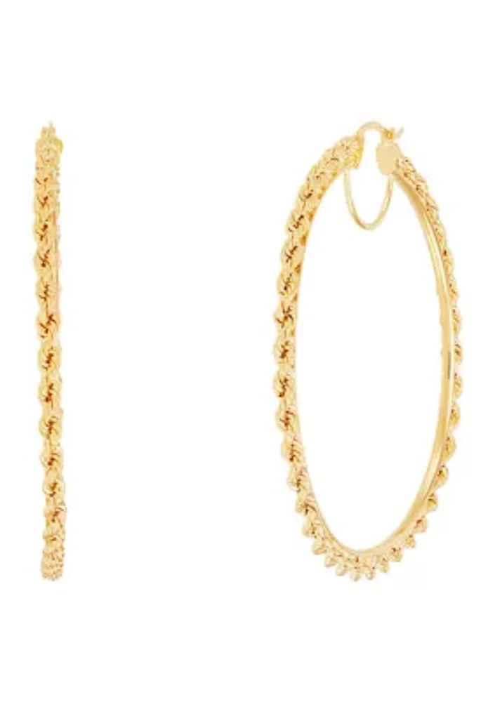 Rope Border Tube Hoop Earrings in 10K Yellow Gold