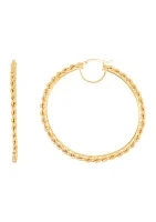 Rope Border Tube Hoop Earrings in 10K Yellow Gold