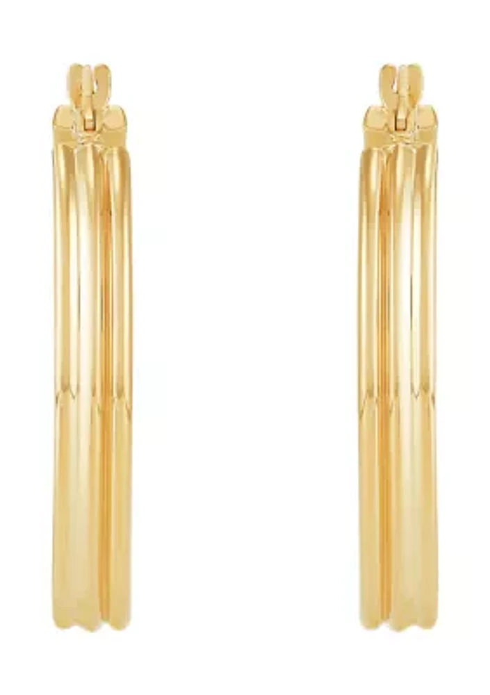 Ribbed Tubing Oval Hoop Earrings in 10K Yellow Gold