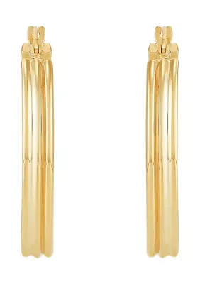 Ribbed Tubing Oval Hoop Earrings in 10K Yellow Gold