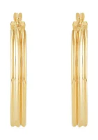 Ribbed Tubing Oval Hoop Earrings in 10K Yellow Gold