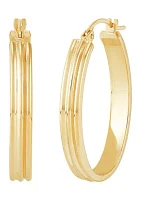 Ribbed Tubing Oval Hoop Earrings in 10K Yellow Gold