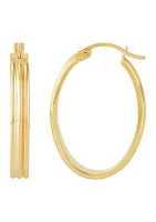 Ribbed Tubing Oval Hoop Earrings in 10K Yellow Gold