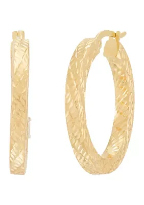 Round Square Tubing Hoop Earrings in 10K Yellow Gold