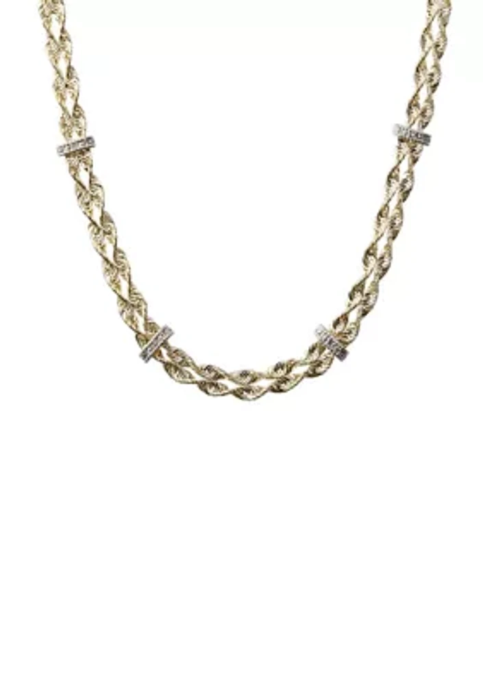 1/10 ct. t.w. Diamond Rope Chain Necklace in 10K Yellow and White Gold