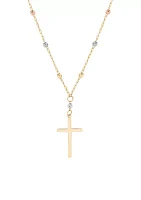 Cross Bead Chain Necklace in 10k Tri-Tone