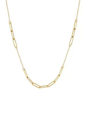 Hollow Paperclip Station Necklace in 10K Yellow Gold