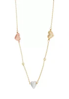 3 Heart & Beads Station Necklace in 10K Tri-Tone Gold