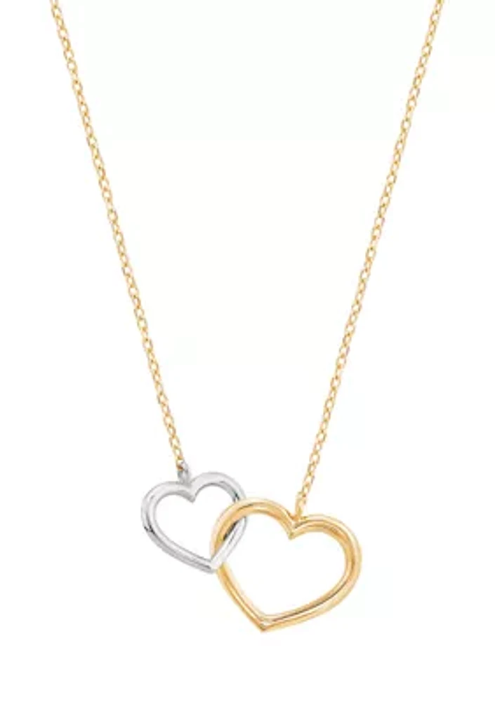 Double Heart on Rolo Chain Necklace in 10K Yellow & White Gold