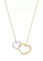 Double Heart on Rolo Chain Necklace in 10K Yellow & White Gold