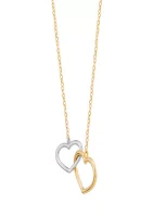 Double Heart on Rolo Chain Necklace in 10K Yellow & White Gold