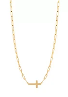 10K Yellow Gold Sideway Cross Paperclip Chain Necklace 