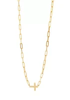 10K Yellow Gold Sideway Cross Paperclip Chain Necklace 