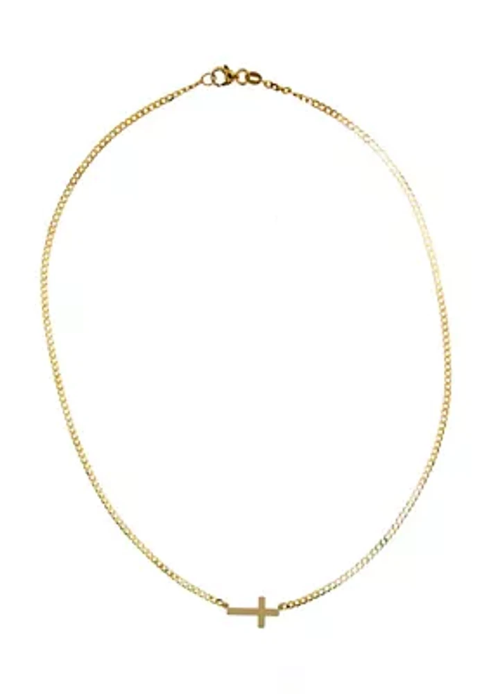 Sideway Cross Curb Chain in 10K Yellow Gold