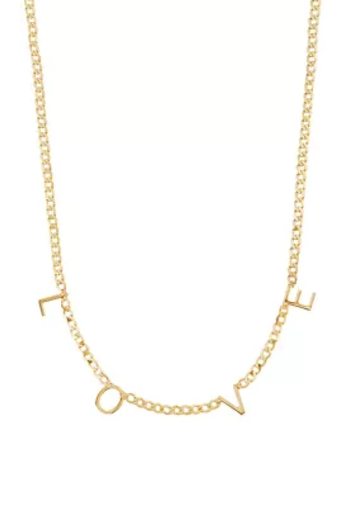 Love Station on Curb Chain in 10K Yellow Gold