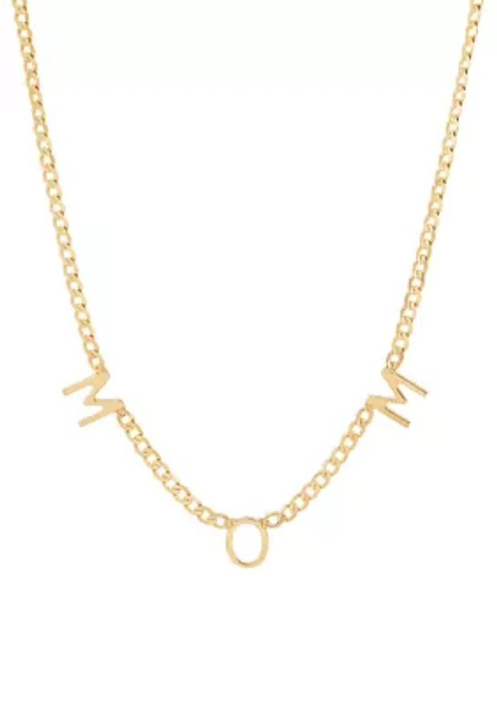 10K Yellow Gold Mom Station on Curb Chain Necklace 