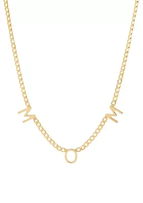 10K Yellow Gold Mom Station on Curb Chain Necklace 