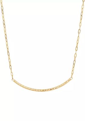10K Yellow Gold Curved Bar on Paperclip Chain Necklace