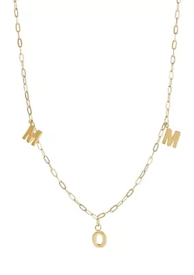 Dangle Slanted Mom Station Necklace in 10K Yellow Gold