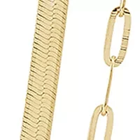 Layerd Paperclip, Herringbone and Curb Necklace in 10K Yellow Gold