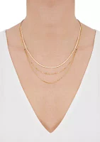 Layerd Paperclip, Herringbone and Curb Necklace in 10K Yellow Gold