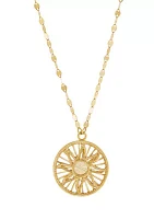 Round Sun Disk Pendant Necklace with 18" Cable Chain in 10K Yellow Gold