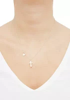 Cross and Disk Dangle Necklace in 10K Yellow Gold