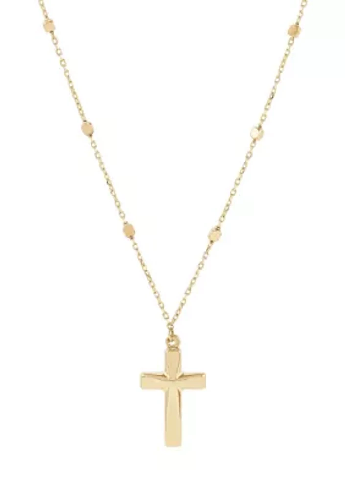 Cross with Beads Station Necklace in 10K Yellow Gold